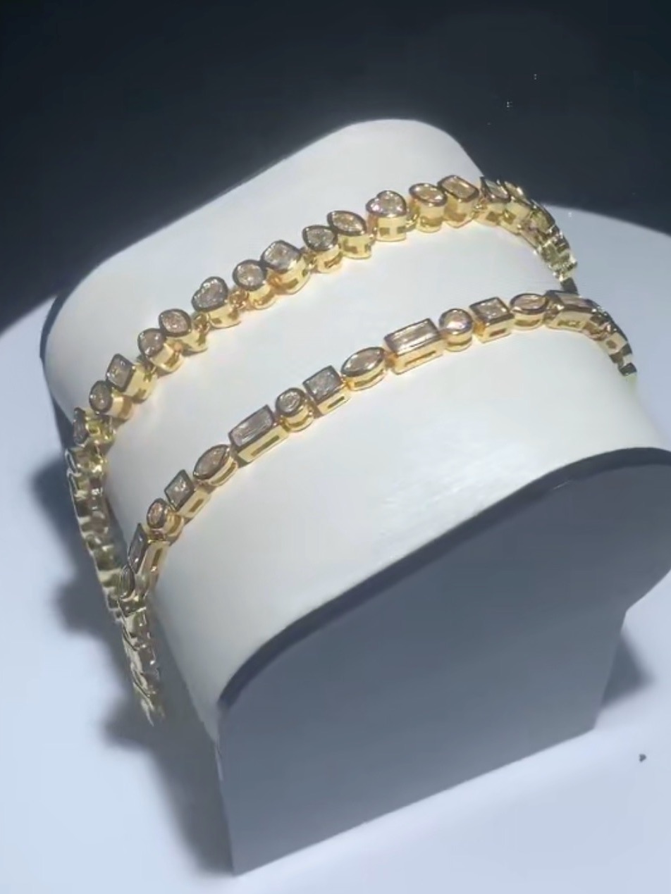 Elegant 18k Gold Filled Tennis Bracelet With Sparkling White Sapphire 15.5 Cm